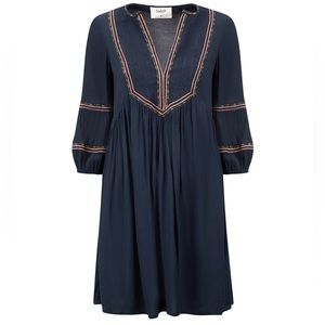 BA&SH Navy Blue Cale Dress with Embroidery Details